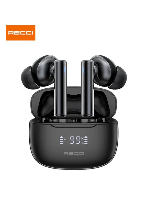 Recci REP-W77 Warrior TWS ANC Wireless Earphones - Wireless Bluetooth Headphones with Charging Case - Black