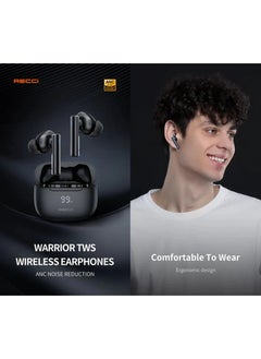 Recci Recci REP-W77 Warrior TWS ANC Wireless Earphones - Wireless Bluetooth Headphones with Charging Case - Black  - Image 5