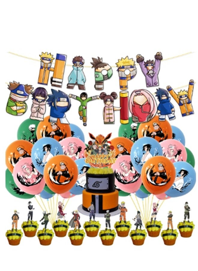 Generic - 46 Pieces Naruto Birthday Decoration,  Naruto Party Ornaments, Naruto Birthday Kit Includes Party Balloons, Happy Birthday Garland, Cake Decoration, Ideal for Children's Birthday Party - Image 1