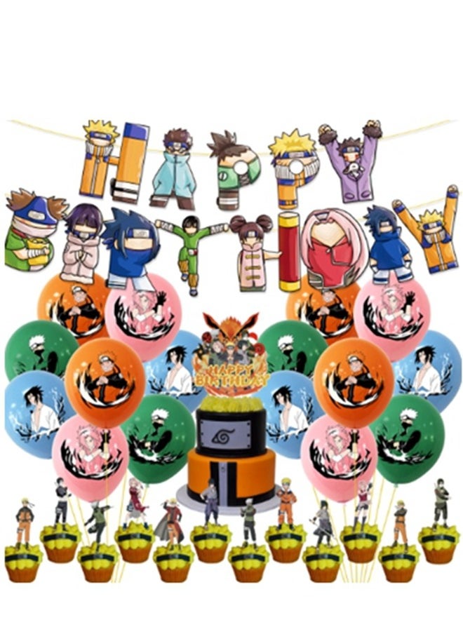 Generic - 46 Pieces Naruto Birthday Decoration,  Naruto Party Ornaments, Naruto Birthday Kit Includes Party Balloons, Happy Birthday Garland, Cake Decoration, Ideal for Children's Birthday Party - Image 1