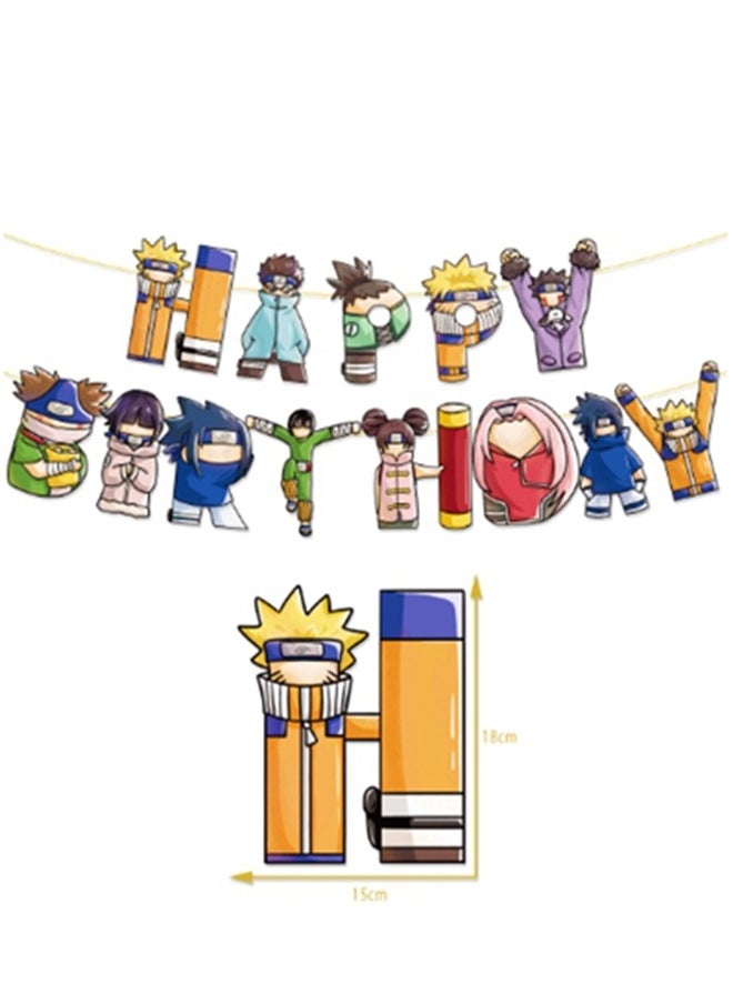 Generic - 46 Pieces Naruto Birthday Decoration,  Naruto Party Ornaments, Naruto Birthday Kit Includes Party Balloons, Happy Birthday Garland, Cake Decoration, Ideal for Children's Birthday Party - Image 1
