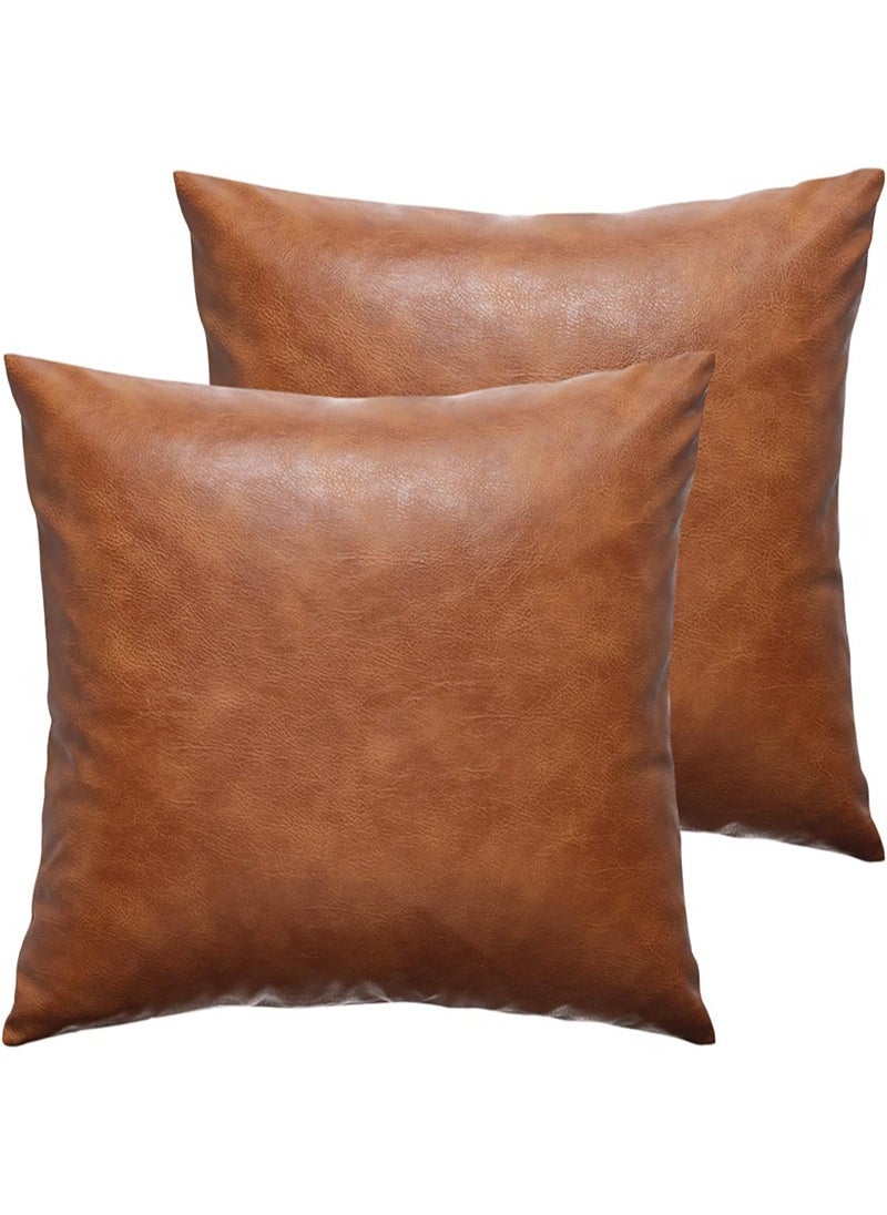 Apustim PU Leather Throw Pillow Cover, Set of 2 Modern Leather Decorative Pillow Cover for Home Decoration Bedroom Living Room Sofa Bed Sofa (45*45cm, Brown)  - Image 1