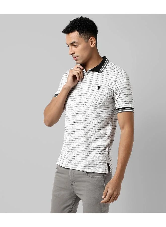 Campus Sutra Men's White Striped Regular Fit Casual T-Shirt