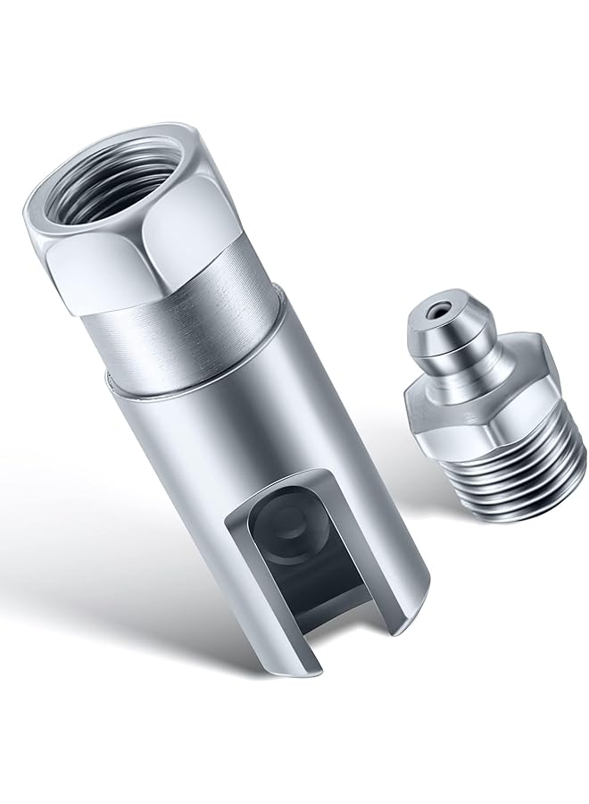 Excefore Grease Gun Coupler With 1/8 Inch Npt Threads, Push On Slotted Right Angle 90 Degree Grease Coupler Fits Standard 1/8 Inch Npt Grease Hoses, 2.1 Inch Length - Image 1