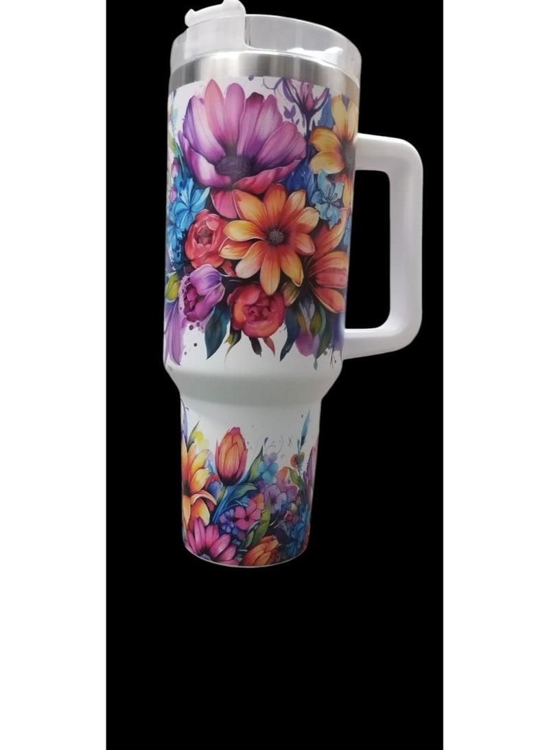 Stainless Steel Thermal Mug with Lid and Straw – 1180 ml Capacity – Hot and Cold Retention – Available in Various Stanley-Style Designs  - Image 2