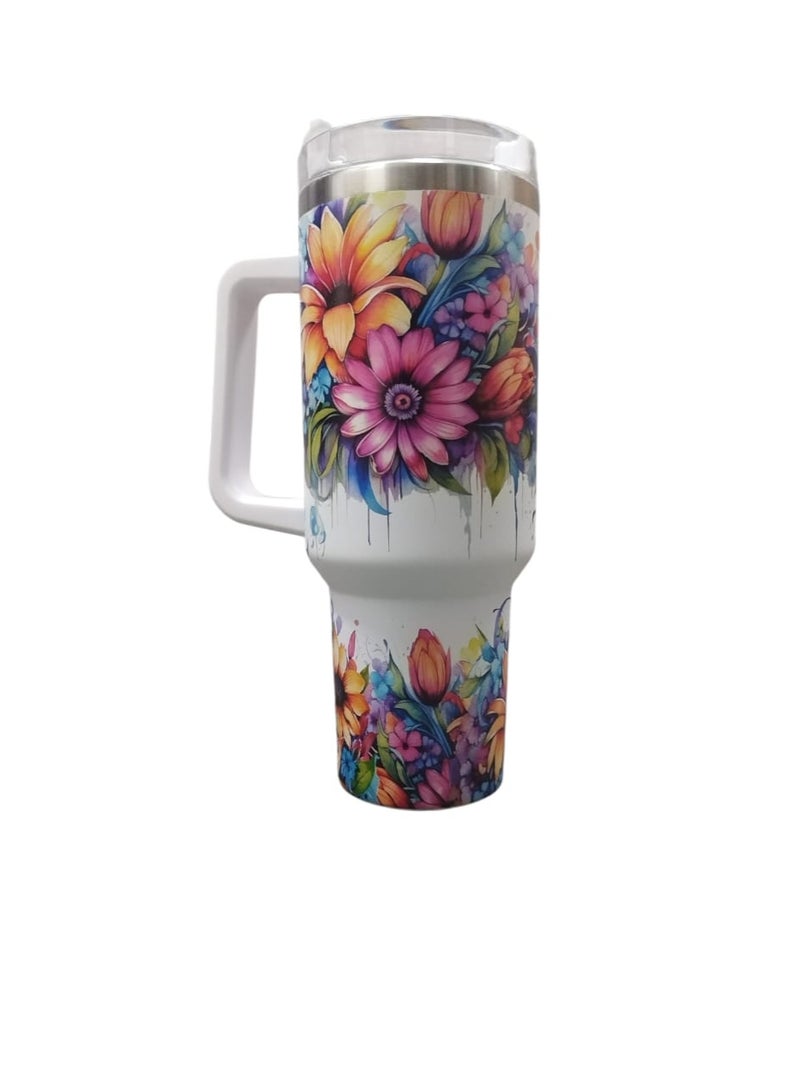 Stainless Steel Thermal Mug with Lid and Straw – 1180 ml Capacity – Hot and Cold Retention – Available in Various Stanley-Style Designs  - Image 1