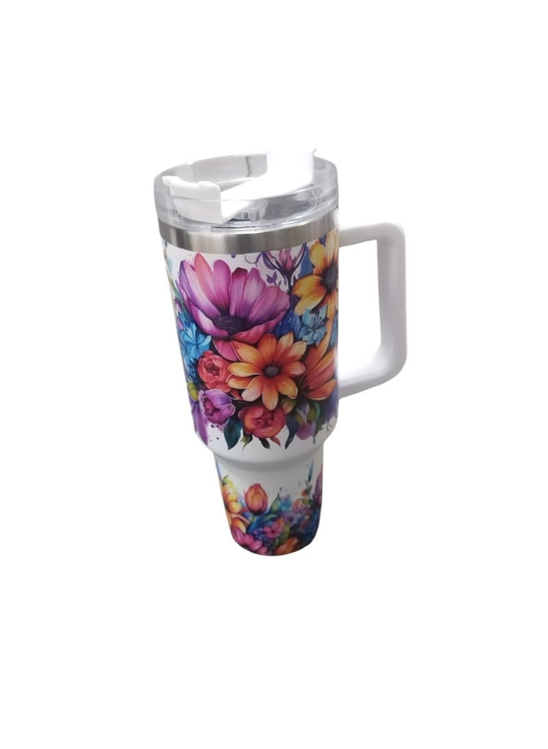 Stainless Steel Thermal Mug with Lid and Straw – 1180 ml Capacity – Hot and Cold Retention – Available in Various Stanley-Style Designs  - Image 3