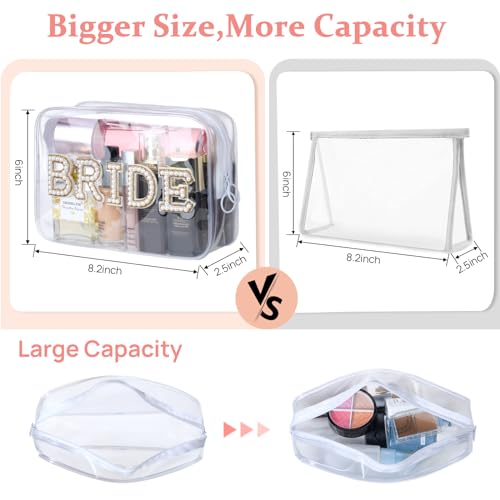 Etercycle Bride Clear Makeup Bag, Bridal Shower Gifts Engagement Cosmetic Bag, Bling Pearl Rhinestone Letter Patches Waterproof PVC Travel Organizer for Women Wedding Bachelorette Party (Gold) - Image 2