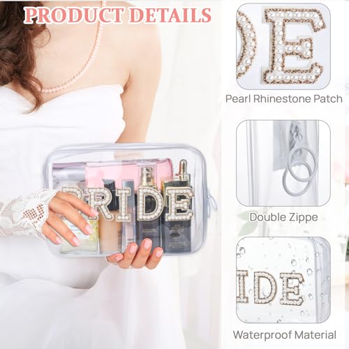 Etercycle Bride Clear Makeup Bag, Bridal Shower Gifts Engagement Cosmetic Bag, Bling Pearl Rhinestone Letter Patches Waterproof PVC Travel Organizer for Women Wedding Bachelorette Party (Gold) - Image 5
