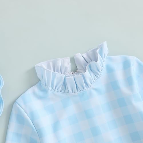 Socutebabe Baby Girl Swimsuit Baby Girls Long Sleeve One Piece Swimsuit Romper with Hat Bathing Suit Beach Rash Guard (aa-r-Blue, 6-12 Months) - Image 4