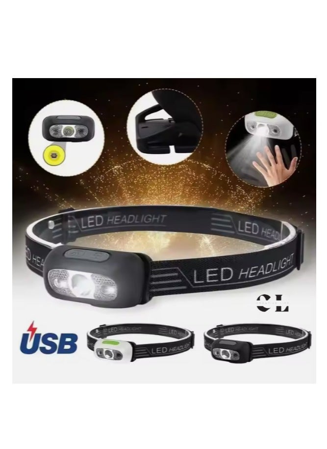 CREATIVE LIFE - Portable 1 Piece Motion Sensor Waterproof LED Sensor Mini Headlamp, USB Rechargeable Built-in Battery Headlight, For Outdoor Camping Fishing Hiking - Image 1