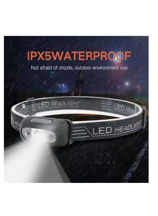 CREATIVE LIFE - Portable 1 Piece Motion Sensor Waterproof LED Sensor Mini Headlamp, USB Rechargeable Built-in Battery Headlight, For Outdoor Camping Fishing Hiking - Image 1