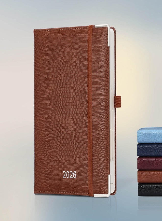 مخطط IN-luxpro اليومي لعام 2026، صفحة واحدة لكل يوم، (A5 - 8.5 بوصة × 5.9 بوصة)، تقويم لمدة 12 شهرًا، دفتر مواعيد بالساعة، فواصل شهرية، حامل أقلام ذاتي اللصق، جيب داخلي، غلاف مقوى من الجلد النباتي المتين، بني اللون. - Image 1