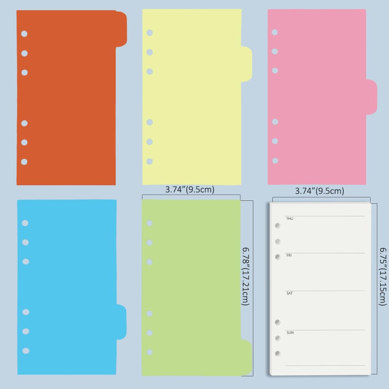 Harphia A6 6 Holes Binder Refill Set, 90Sheets Weekly Planner Insert, 5 Sheets Divider Paper, Today ruler With Inch, Translucent Zipper Bag, Pvc Card Bag, 200Pcs Colorful Index Stickers 005Da6Week - Image 4