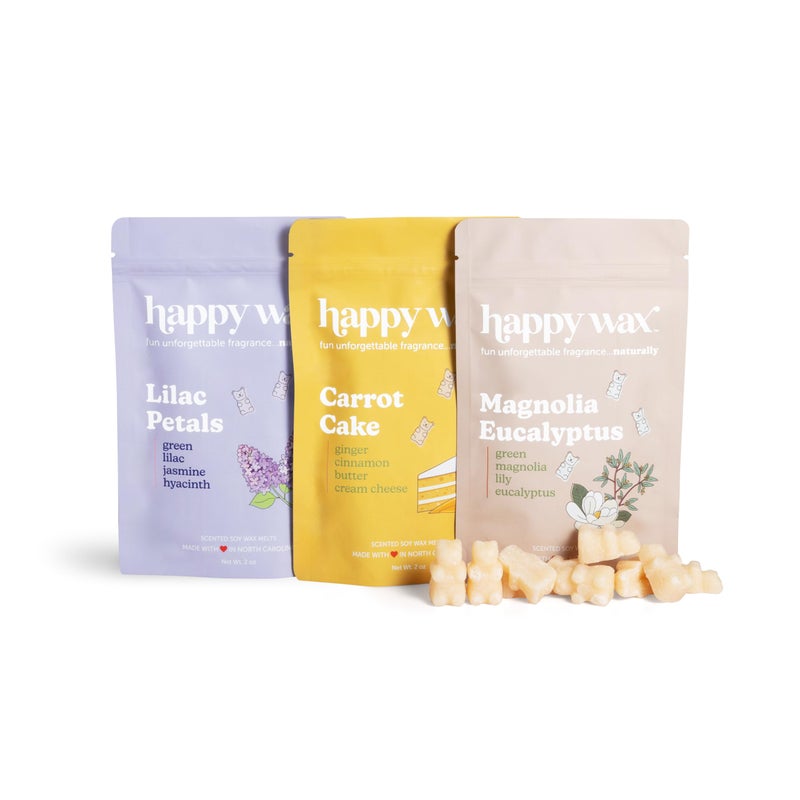 Happy Wax Spring Garden Mix Premium Scented Natural, Non Toxic Soy Wax Melts â€“ 6 Total Oz. of Scented Wax Melts Includes: Carrot Cake, Lilac Petals and Magnolia Eucalyptus - Image 1