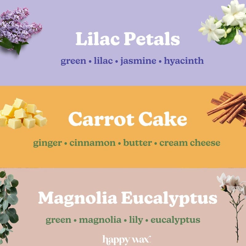 Happy Wax Spring Garden Mix Premium Scented Natural, Non Toxic Soy Wax Melts â€“ 6 Total Oz. of Scented Wax Melts Includes: Carrot Cake, Lilac Petals and Magnolia Eucalyptus - Image 2