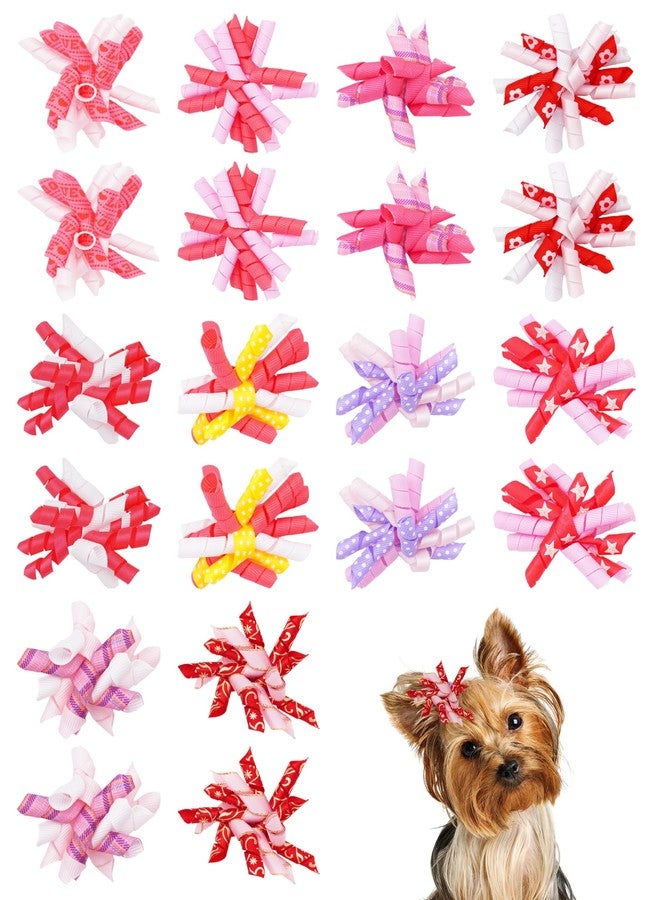 PET SHOW 20 Pack/10 Pairs Pink Curly Dog Hair Bows with Rubber Bands for Small Medium Dogs Girl Spiral Puppy Swirl Topknot Cat Female Holiday Hair Accessories Pet Favor Gift(Pink) - Image 1
