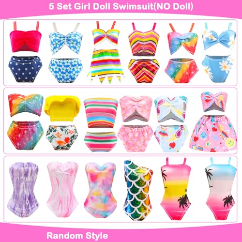 HONLAELLA 27 Pcs Doll Summer Doll Clothes Accessories Including 5 Swimsuits 8 Pairs of Shoes Beach Chair Bonfire Swim Ring Summer Accessories for 115 Inch Girl Dolls Playset - Image 5