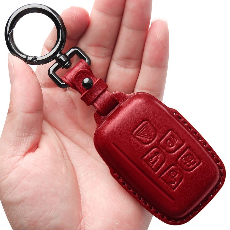 Tukellen Compatible with Range Rover Leather Key Fob Cover with Keychain Key Shell Compatible with Range Rover Evoque Velar Sport Discovery Freelander2 LR4 Sport and Jaguar XF XJ XE FPACE FTYPERed