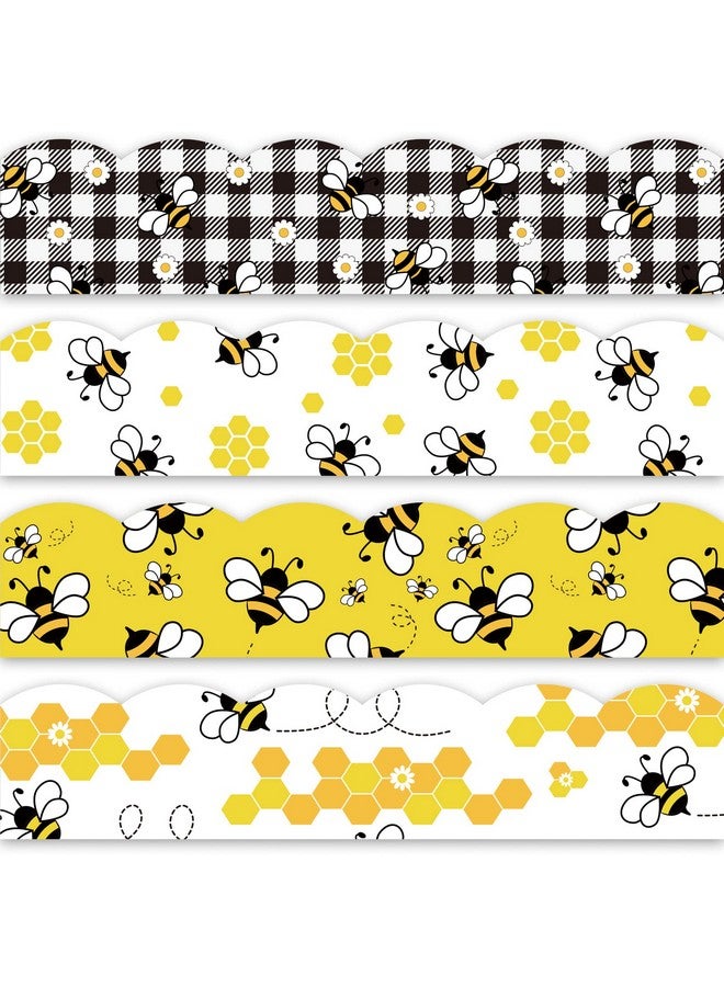 Whaline 60Pcs Bee Bulletin Board Borders 69Ft Yellow Black Cartoon Bee Honeycomb Bulletin Board Sticker Black White Plaid Daisy Flower Border Trim For World Bee Day Summer Party Home Office Decoration - Image 1