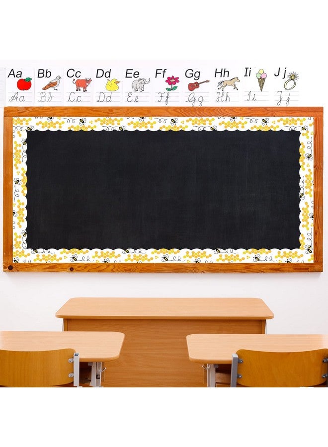 Whaline 60Pcs Bee Bulletin Board Borders 69Ft Yellow Black Cartoon Bee Honeycomb Bulletin Board Sticker Black White Plaid Daisy Flower Border Trim For World Bee Day Summer Party Home Office Decoration - Image 5