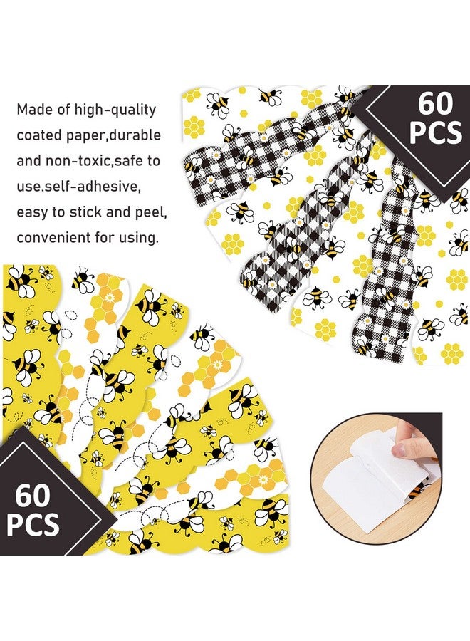 Whaline 60Pcs Bee Bulletin Board Borders 69Ft Yellow Black Cartoon Bee Honeycomb Bulletin Board Sticker Black White Plaid Daisy Flower Border Trim For World Bee Day Summer Party Home Office Decoration - Image 3