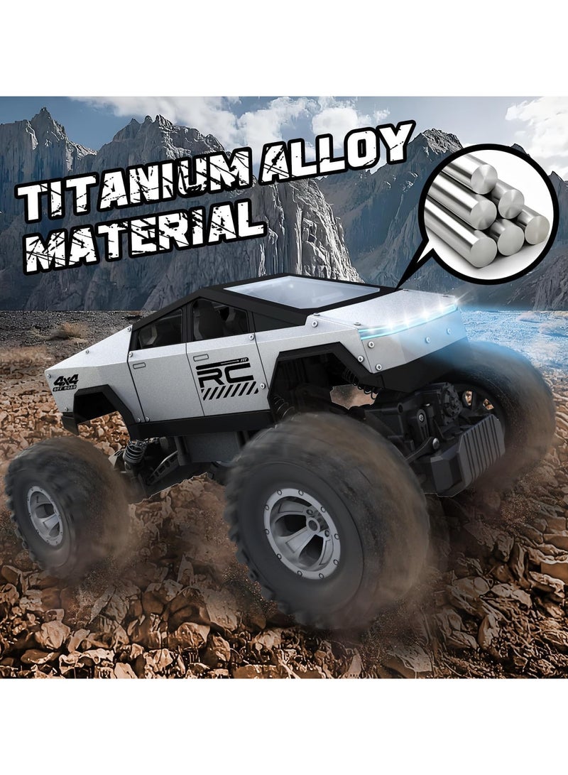 م.ا & ف'س شاحنة سايبرترك الجديدة موديل ٢٠٢٥، بمقياس ١:١٦ | سيارة دفع رباعي، لجميع أنواع الطرق الوعرة، تعمل بالتحكم عن بُعد | محركان | مصابيح أمامية LED | مقاومة للماء | زاحفة صخور تعمل بالتحكم عن بُعد بتردد ٢.٤ جيجاهرتز | ألعاب للأطفال والكبار - فضية - Image 4