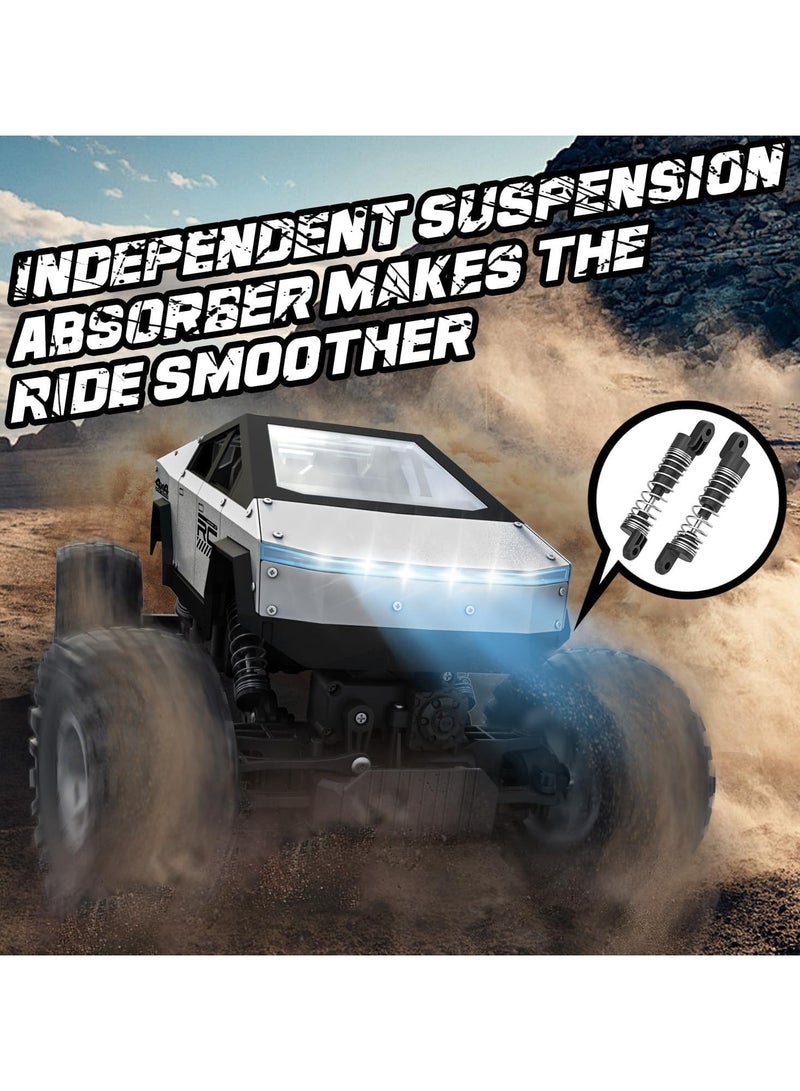 م.ا & ف'س شاحنة سايبرترك الجديدة موديل ٢٠٢٥، بمقياس ١:١٦ | سيارة دفع رباعي، لجميع أنواع الطرق الوعرة، تعمل بالتحكم عن بُعد | محركان | مصابيح أمامية LED | مقاومة للماء | زاحفة صخور تعمل بالتحكم عن بُعد بتردد ٢.٤ جيجاهرتز | ألعاب للأطفال والكبار - فضية - Image 5