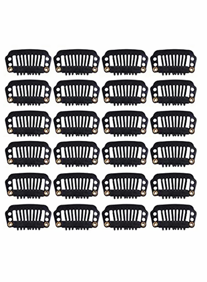 KASTWAVE 6 Pcs/ Lot 28 mm 8-teeth Hair Extension Clips Snap Comb Clips Metal Clips Wig Clips Hair Clips for Wigs Hair Extensions Hairpiece Wig Accessories Clips with Rubber Silicone Back (Black) - Image 2
