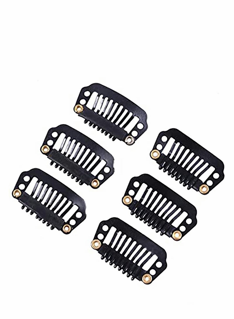 KASTWAVE 6 Pcs/ Lot 28 mm 8-teeth Hair Extension Clips Snap Comb Clips Metal Clips Wig Clips Hair Clips for Wigs Hair Extensions Hairpiece Wig Accessories Clips with Rubber Silicone Back (Black) - Image 1