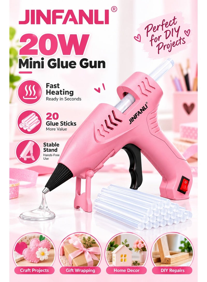 JINFANLI 20W Mini Hot Glue Gun Kit with 20 Glue Sticks, Fast Heating Craft Glue Gun with Overheat Protection & Non-Slip Stand for DIY, Arts, Crafts, School Projects & Home Repairs - Image 1
