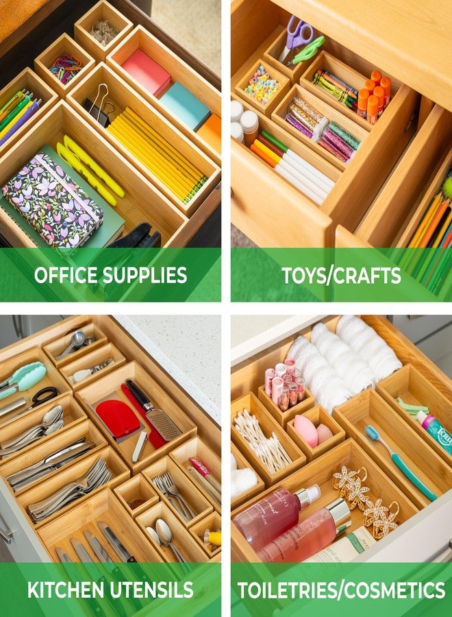 Grow Forward Bamboo Drawer Organizer Boxes - Set of 7 Wooden Drawer Organizers for Kitchen, Bathroom, Office, Desk, Vanity, Makeup - Non-Slip Junk Drawer Organizer Trays for Storage and Organization - Image 2