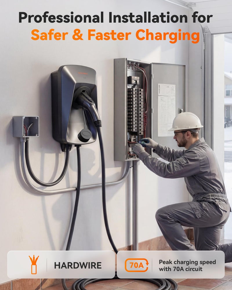 WOLFBOX Level 2 EV Charger 50 Amp J1772,Hardwired EV Charger Level 2 with NEMA 14-50 Plug 25ft Cable,Indoor/Outdoor,Smart APP&RFID Card Control,240V Electric Car Charger for Electric Automobile(WE50) - Image 2