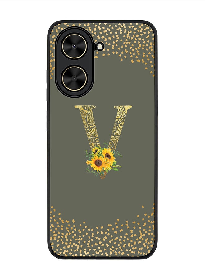 Stylizedd For Xiaomi Poco C71 / Redmi A5 4G Case,Slim fit Camera Protection, Shockproof Thin Phone cover  - Custom Floral Monogram - V  (Olive Green )