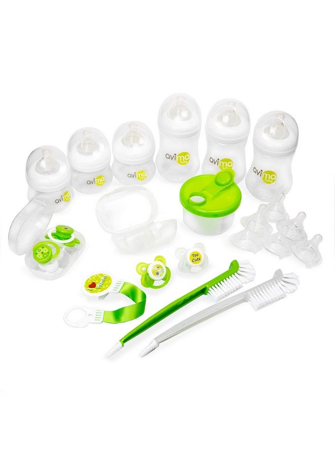 AVIMA Newborn Baby Bottle Starter Set. Anticolic Wide Neck Bottles With Slow And Medium Flow Nipples. 22 Piece Set - Image 1