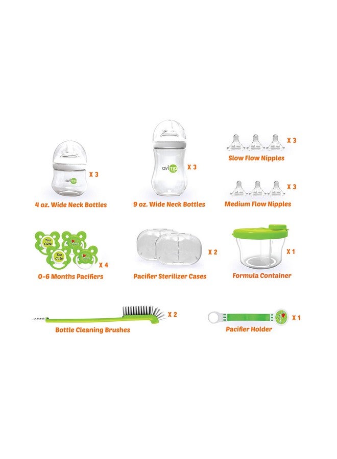 AVIMA Newborn Baby Bottle Starter Set. Anticolic Wide Neck Bottles With Slow And Medium Flow Nipples. 22 Piece Set - Image 3