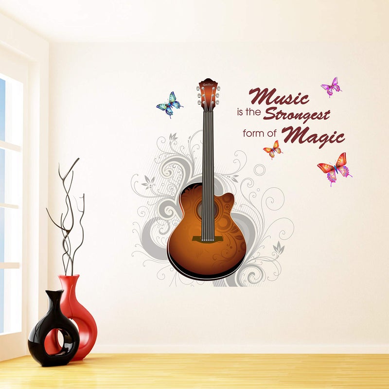 DivineDesigns Vinyl Guitar with Quotes Music Stronger Magic Wall Sticker for Music Lovers Living Room, Bedroom, Office (25X24 Inch) Pack of 1 - Image 5