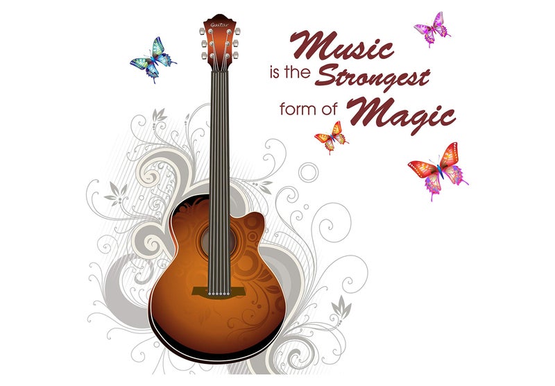 DivineDesigns Vinyl Guitar with Quotes Music Stronger Magic Wall Sticker for Music Lovers Living Room, Bedroom, Office (25X24 Inch) Pack of 1 - Image 2
