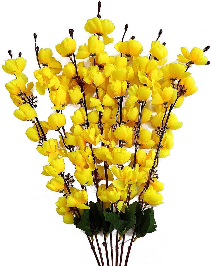 Coolkart Plastic Real Looking Beautiful Orchid Artificial Flower Bunch For Home Office Restaurant Decoration Yellow (Pack Of 1 Bunch/7 Sticks) Made In India - Image 1