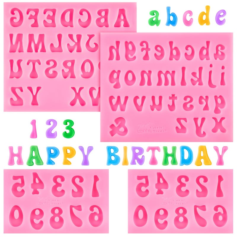 CLUEWR 4 PCS Silicone Letter Molds, Non-Stick Number and Letter Fondant Molds for Chocolate, Candy, Cake Decoration, Cupcake Topper - Image 1