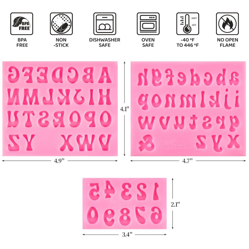 CLUEWR 4 PCS Silicone Letter Molds, Non-Stick Number and Letter Fondant Molds for Chocolate, Candy, Cake Decoration, Cupcake Topper - Image 2
