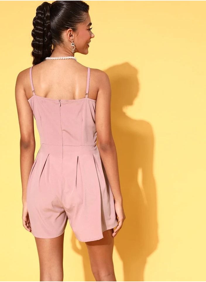 SASSAFRAS - WOMEN BAKED PINK V-NECK ROMPER - Image 1