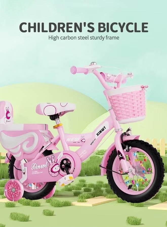 WALALLA Girls Bike for Toddlers and Kids,12 Inch Kids Bike with Training Wheels and Basket, Girl Bicycle with Handbrake and Kickstand, Black Wheels,Pink - Image 2