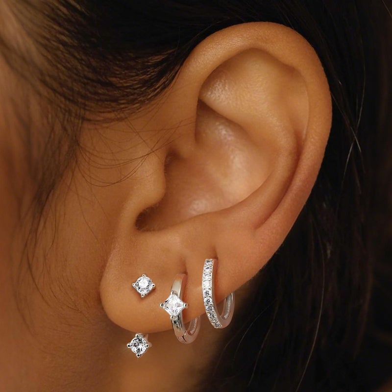 MILACOLATO 925 Sterling Silver Earrings for Women, Sterling Silver Filled Small Huggie Hoop Earrings Sets for Multiple Piercing Hypoallergenic Jewelry, CZ Cartilage Earrings Stacks Trendy Jewelry Gifts, 3 Pairs - Image 2