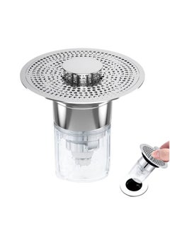 Excefore Sink Stopper, Anti-odour Pop Up Sink Bath Plug Replacement Stainless Steel with Strainer, Push Down Bathroom Plugs for Wash Basins with 2 Rubber Washers for 30-40mm Hole  - Image 1