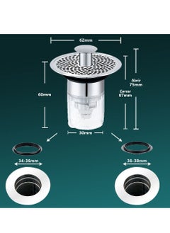Excefore Sink Stopper, Anti-odour Pop Up Sink Bath Plug Replacement Stainless Steel with Strainer, Push Down Bathroom Plugs for Wash Basins with 2 Rubber Washers for 30-40mm Hole  - Image 5