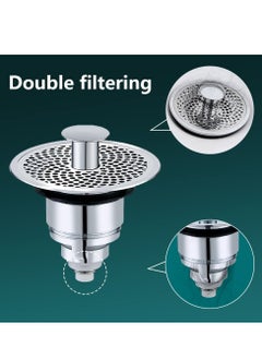 Excefore Sink Stopper, Anti-odour Pop Up Sink Bath Plug Replacement Stainless Steel with Strainer, Push Down Bathroom Plugs for Wash Basins with 2 Rubber Washers for 30-40mm Hole  - Image 3