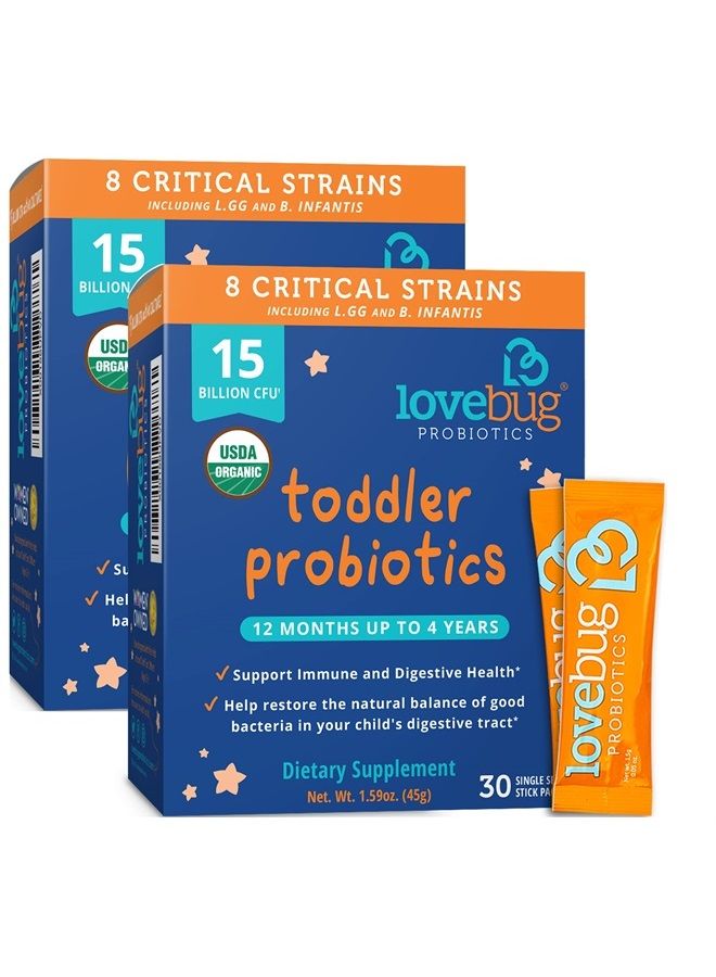 LoveBug Probiotics Lovebug Award Winning Probiotics | Constipation & Stomach Discomfort | Softer Bowel Movements | Easy-to-Take Powder | Ages 12 Months to 4 Years | 60 Packets - Image 1