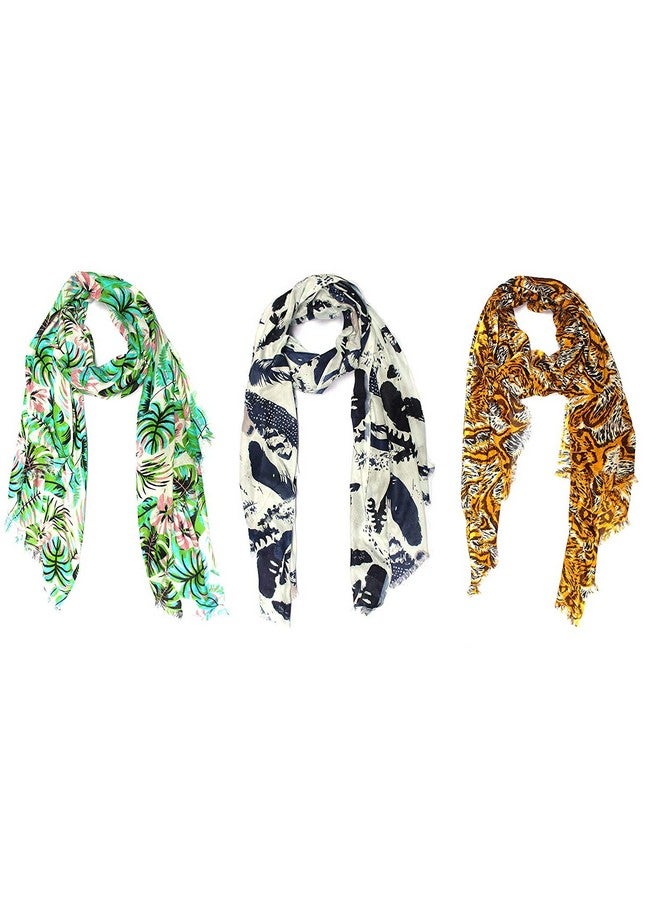 Magic MAGIC Girl's Stylish All over Print Georgette Tassel Scarfs Stole Dupatta (Multicolor,S03-(Pack of 3) - Image 1
