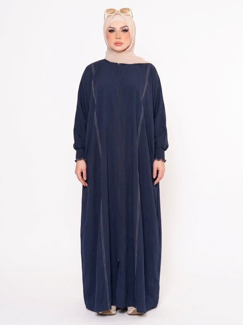 Elegant Women's Abaya with Wide Cut and Side Embellishments, NAVY BLUE Color, Suitable for Daily & Formal Occasions - Image 2